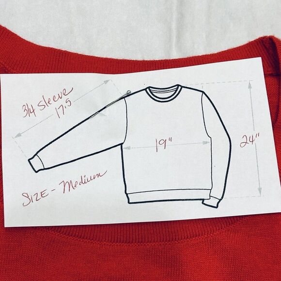 Ann Taylor Holiday Sweater Red Crew Neck 3/4 Sleeve Knit Xmas Buttons Sz Med - Picture 2 of 5